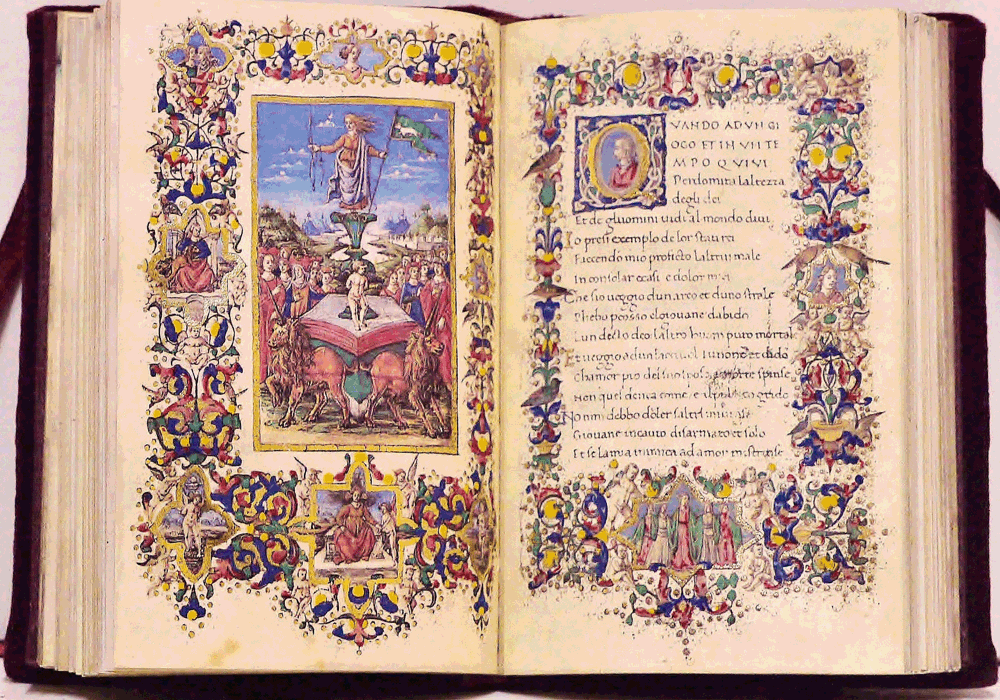 Trionfi-Petrarch-Zelada Codex-Manuscript-Illuminated codex-facsimile book-Vicent García Editores-1 Opened.